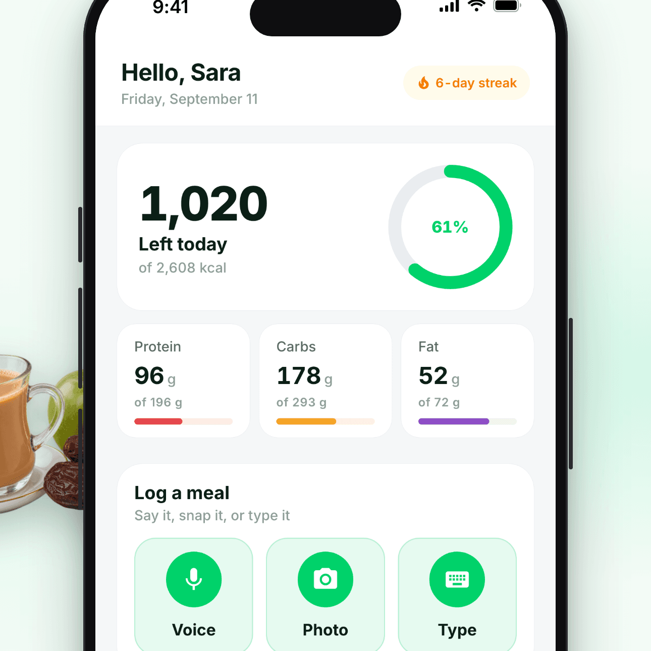 Kam Calorie app — log meals by voice, photo, or text